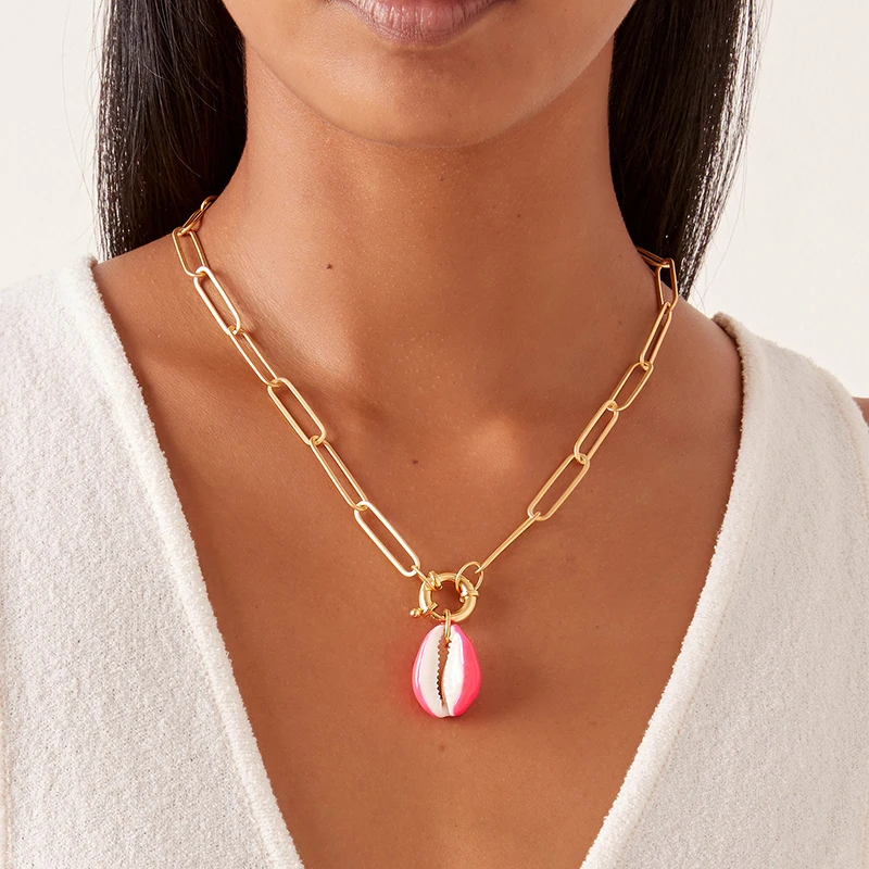Vsco девушка moda mujer сатана газ Bijoux Эмаль ожерелье с раковинами кулон joias feminina богемные boho женские аксессуары ожерелье