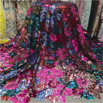 

African Multicolor Organza Sequins Lace Fabric 2019 Hot Sale Nigerian Wedding Dress High Quality Organza French Net Mesh Lace