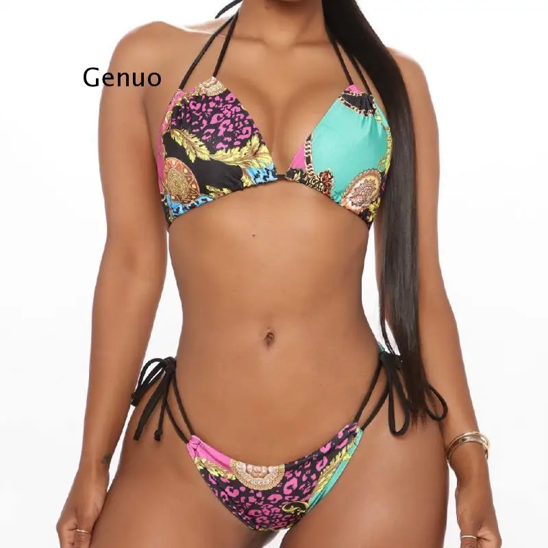

Swimwear 2021 New Arrival Sexy Two Piece Bikini Halter Backless Low Waist Thong Bikini Bathing Suit Women