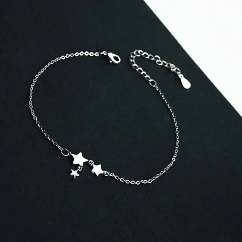 New Fashion Three Stars Pendant Anklets Bracelet 925 Sterling Silver Simple Charm Star Ankle Chain For Women&Girl Jewelry Gift