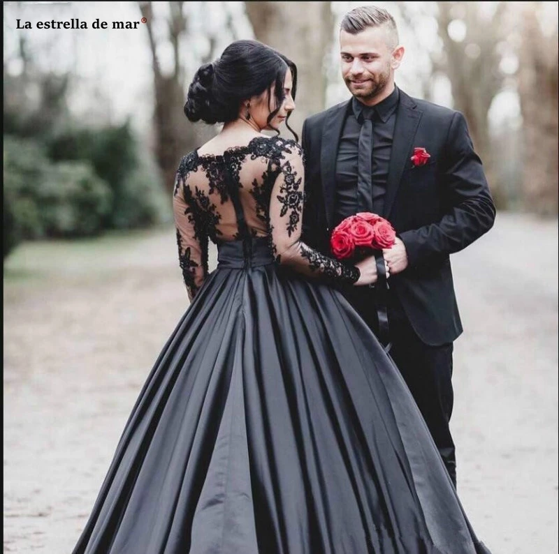 Vestidos largos de fiesta2019 новинка из кружева, с вырезом на шее атласный с длинным рукавом видеть Алин черные Выпускные платья длиной до пола вечернее