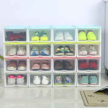 

New Plastic Flip Shoes Storage Box Organizer Foldable Clear Shoes Storage Box Stackable Stacking Space Saving Thickened Shoebox