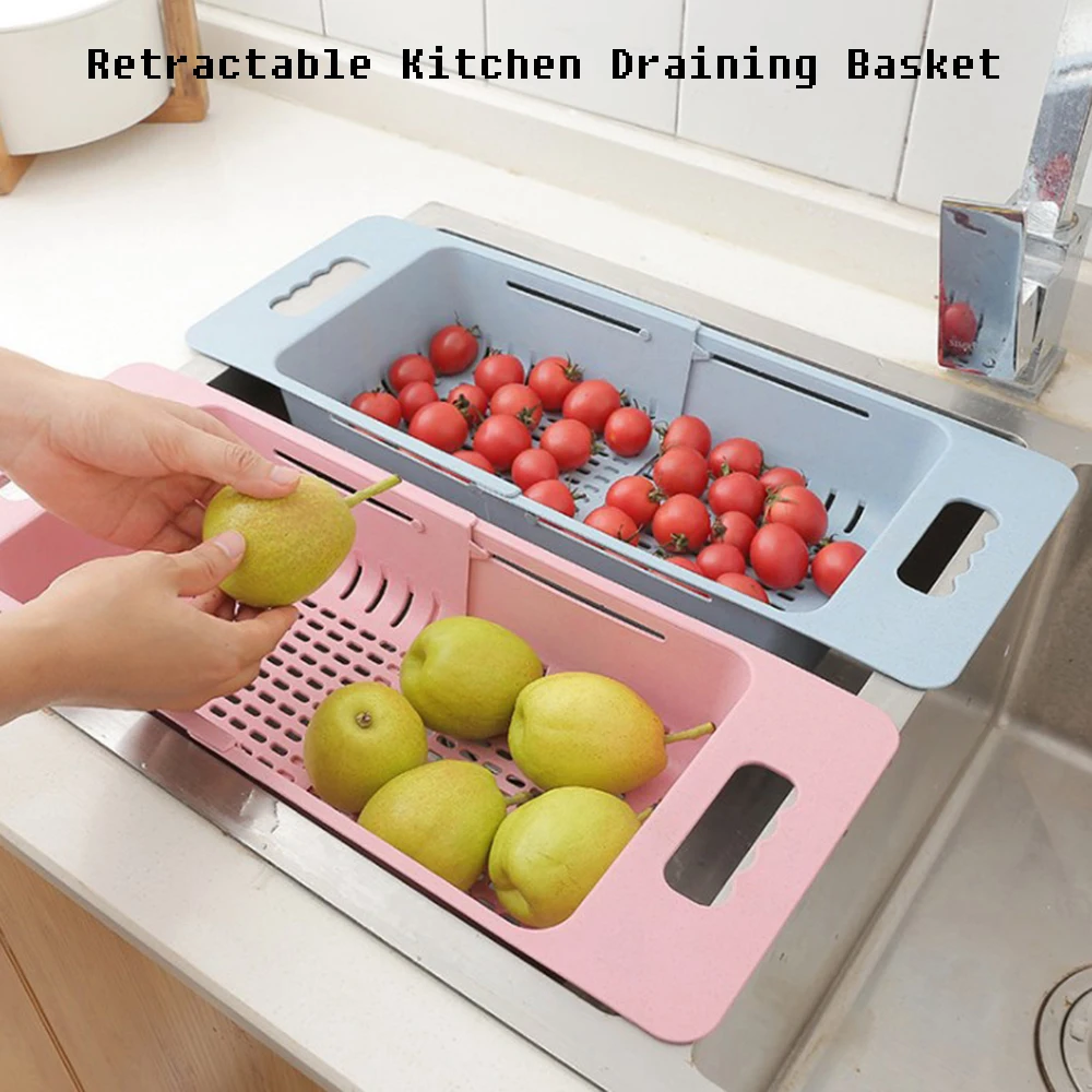 Multi-functional Kitchen Retractable Drain Dish Rack Vegetable Drain Basket 
