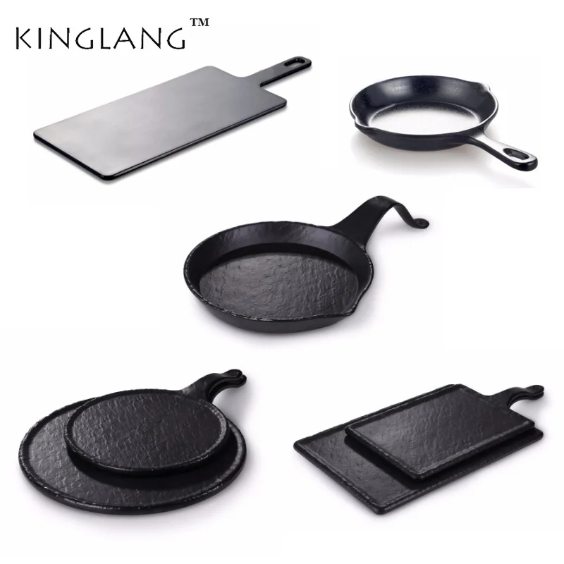 Melamine kitchen party display plate with handle cookie serving tray high quality black color dish