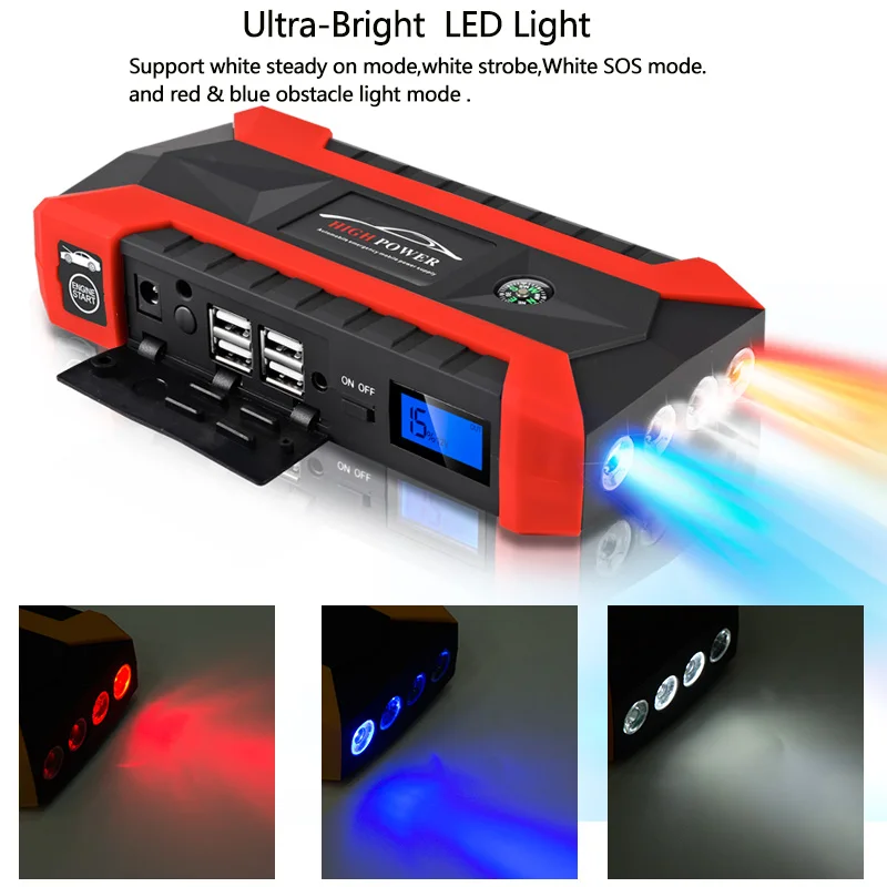 

Car Jump Starter Petrol Car Battery Charger Emergency 60C Discharge Auto Starting Booster High capacity Power Bank kit