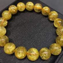 11mm Top oro naturale quarzo rutilato cristallo donna pietra preziosa migliori perle tonde braccialetto gioielli brasile genuino AAAAA