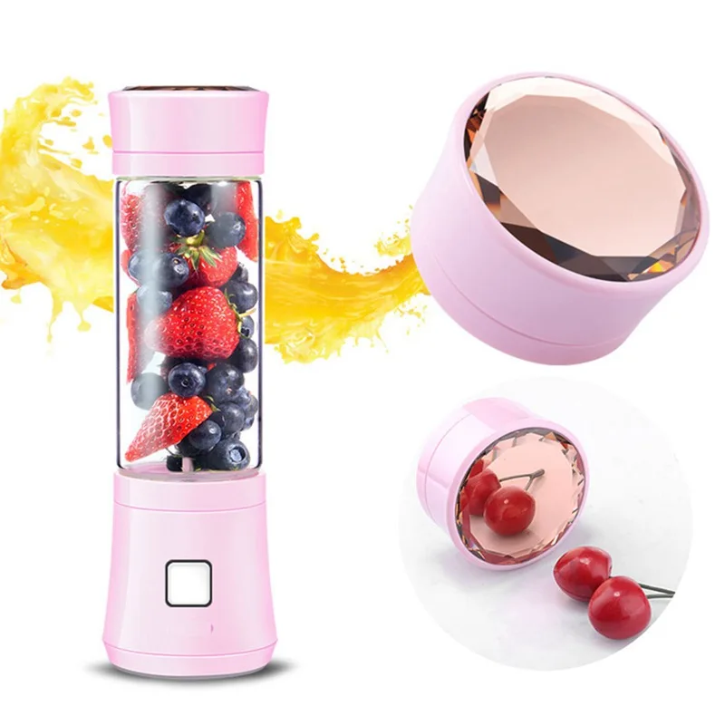 

480ml USB Interface Mini Electric Juicer Bottle Portable Multifunction Juice Small Bottle Cup Glass(pink)