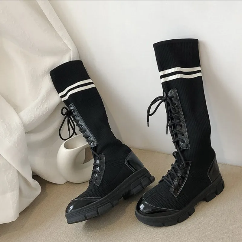 Винтажные ботинки на толстом каблуке в стиле хип-хоп женские уличные дышащие ботинки из натуральной кожи на платформе повседневная длинная обувь с гибкой подошвой