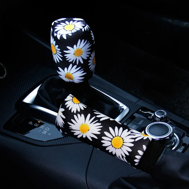 

2 Pcs/set Daisy Car Handbrake Grips Hand Brake Gear Shift Knob Cover Universal Auto Decoration Car-styling Hand Brake Cover