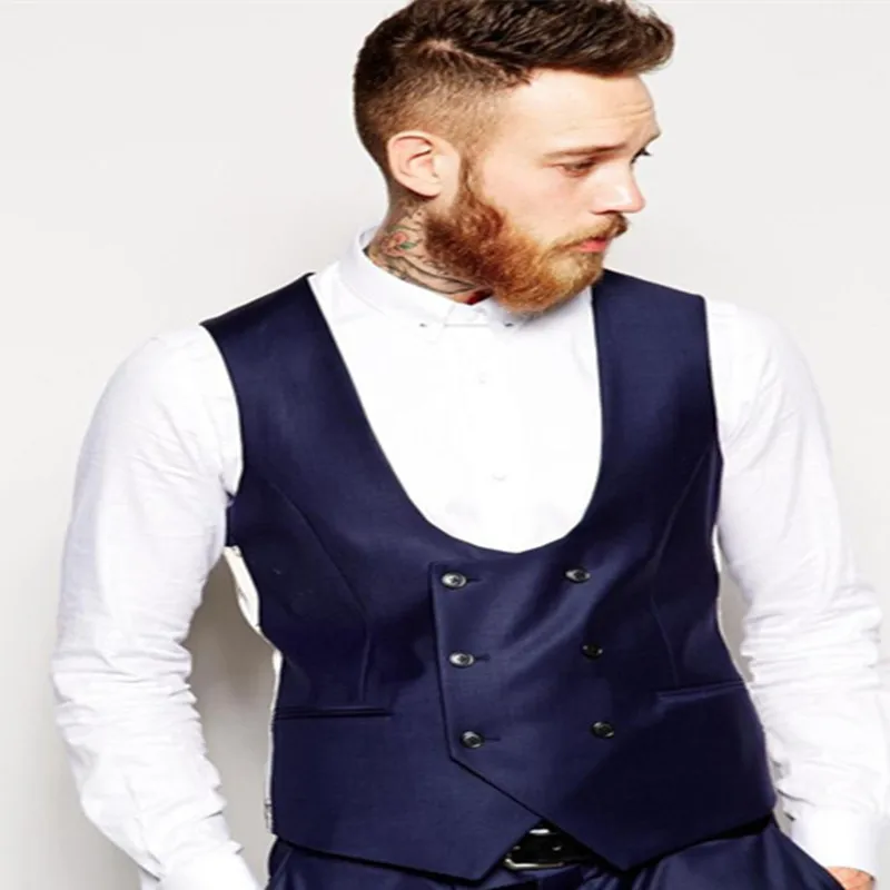 

2020 New Married Navy Vest Blue Groomsmens / Best Man Vest Custom Made Size and Color Double-Breasted Wedding / Prom / Dinner
