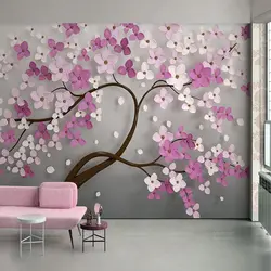 Столярные 3D розовые и фиолетовые дерево на заказ фрески обои ТВ фон большие обои живопись для гостиной домашний декор