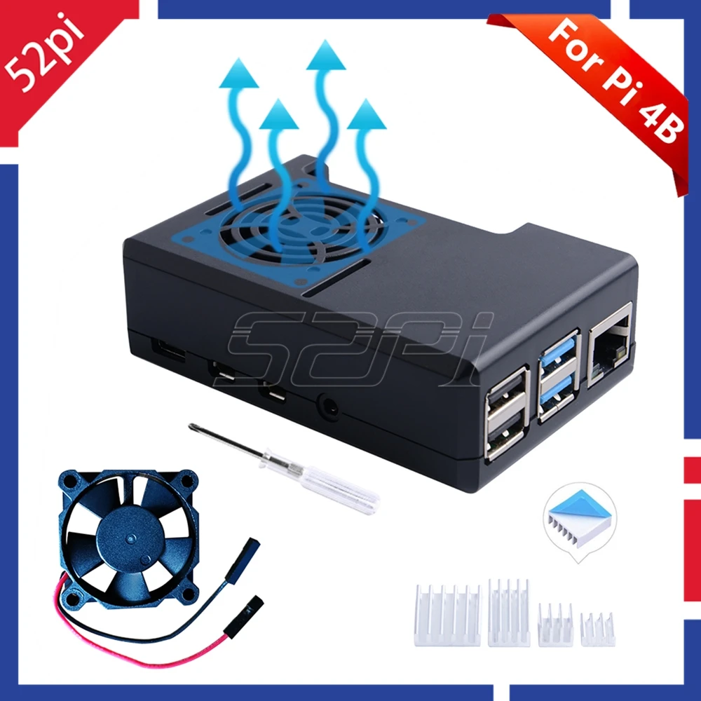 Черный/прозрачный чехол 52Pi из АБС пластика Корпус Корпуса для Raspberry Pi 4 с
