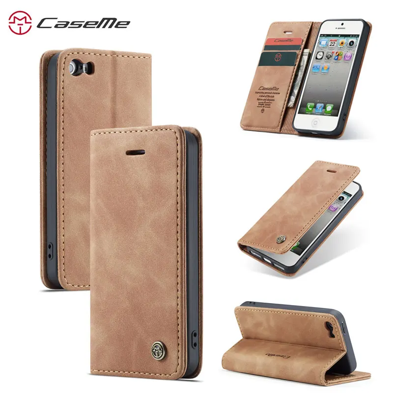 

CaseMe Retro Wallet Case For iPhone SE 5S Magnetic Leather Credit Card Money Slot Cover For iPhone 5 Case