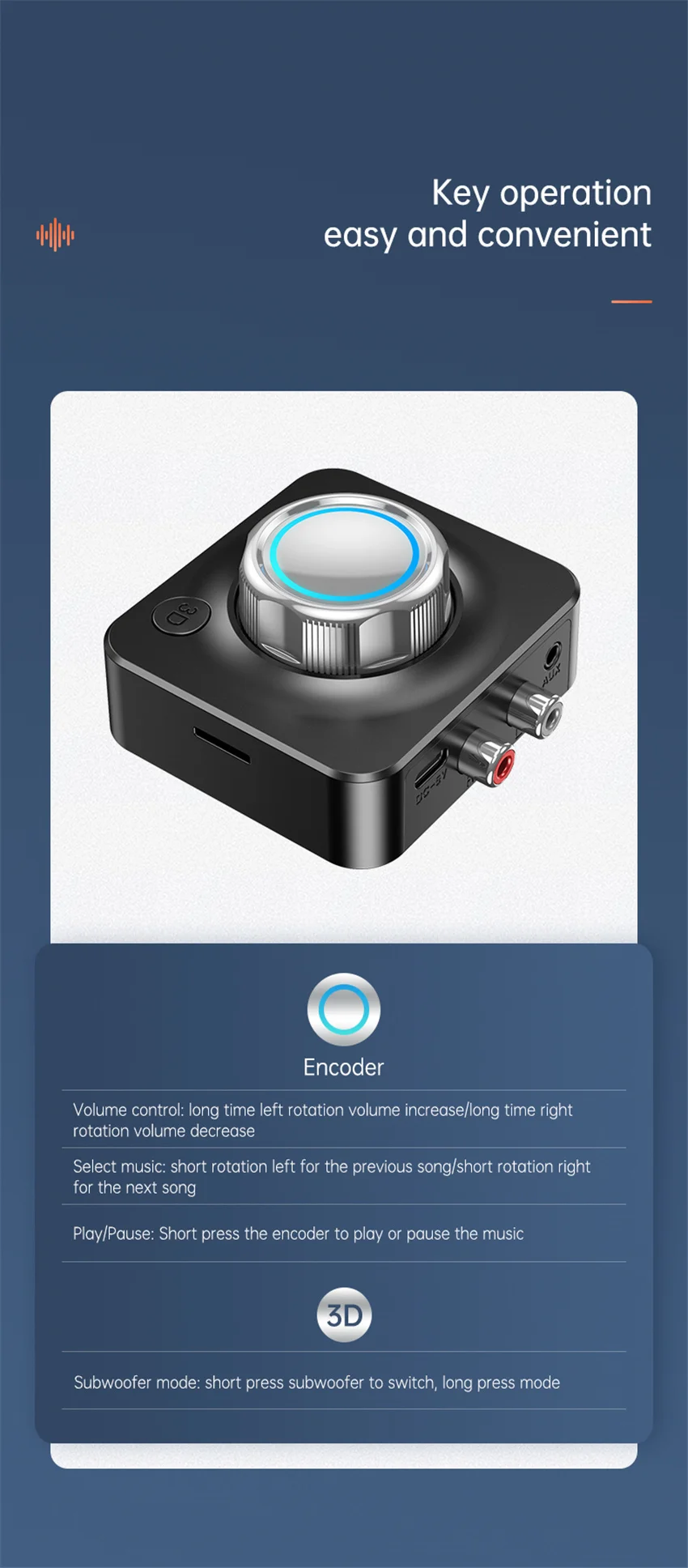 ブルートゥース5.0付きオーディオレシーバー,3Dステレオ