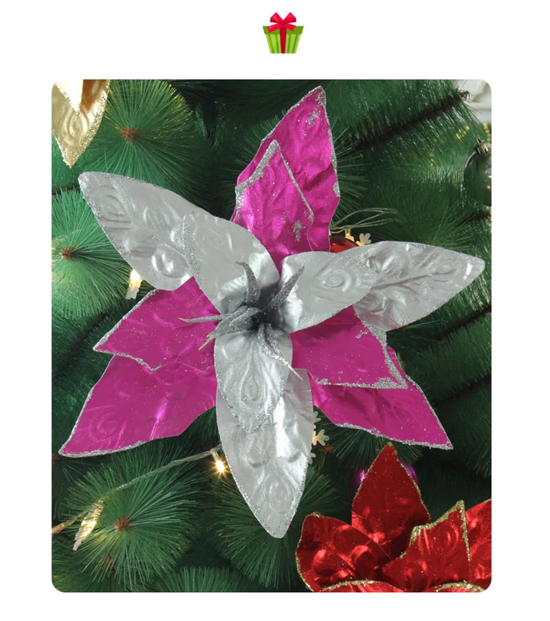 1 шт., сделай сам, искусственные, яркие, тканевые цветы, блестки, Poinsettia, украшение для дома, фестивали, декор для рождественской елки, вечерние принадлежности