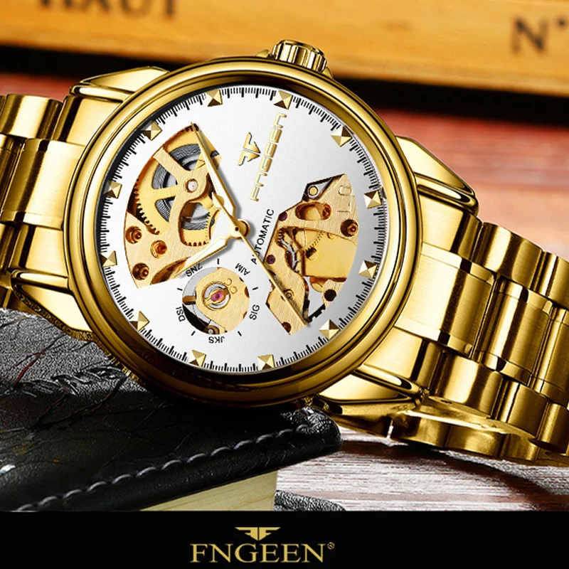 Men's Double Sided Hollow Transparent Automatic Mechanical Watch Waterproof Calendar Sports Luminous Business Steel Band Watch