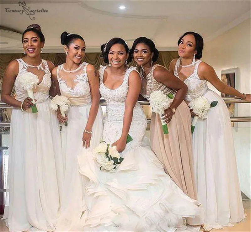 2019 в африканском стиле; платье подружки невесты с длинными воротник Sheer Jewel с жемчужиными вышивками, детское торжественное пригласительные