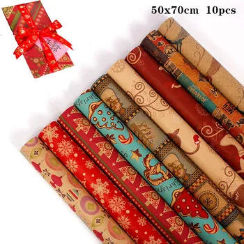 

10pcs 50x70cm Christmas Gift Packing Paper Thickened Colorful Kraft Paper Handmade Paper New Year Birthday Packaging Material