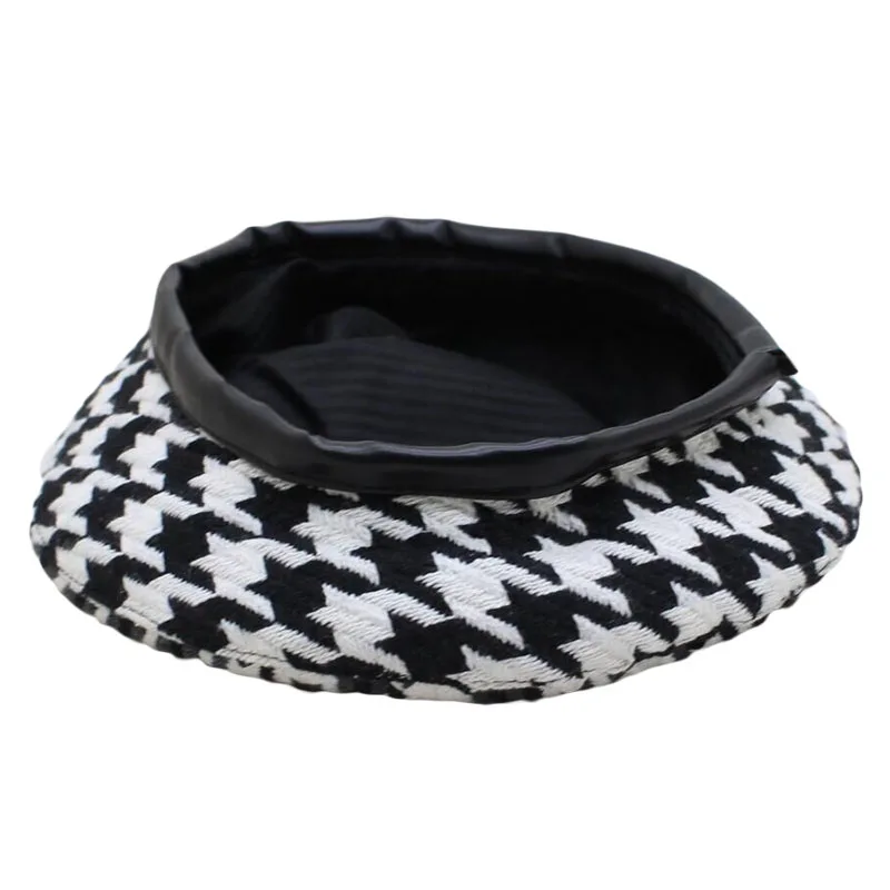 SUOGRY Autumn Winter Fashion Houndstooth Berets Hats For Women Black White Bonia Caps Female Gorras