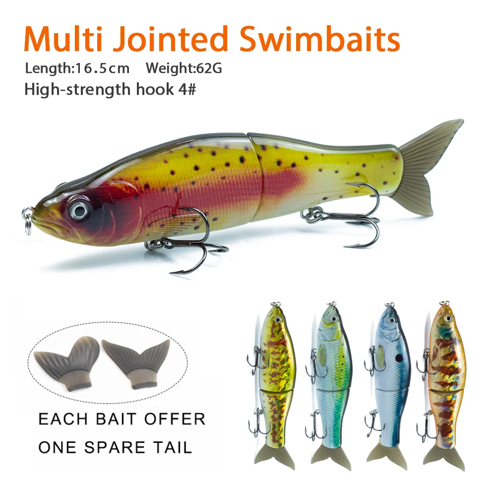 Hanlin 165mm/62g Multi Jointed Swimbaits Sinking Bait Hard Body with Soft  Tails Swimbait Slide Shad Lure Wobblers Fishing Tackle