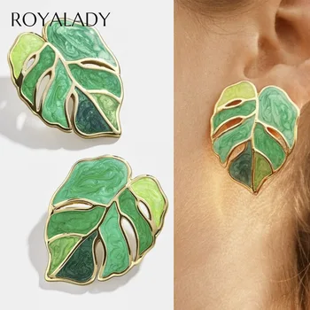

Fashion Green Leafs Flower Earrings Female Enamel Plant Statement Drop Earrings For Women Party Bohemian Jewelry Gifts Brincos