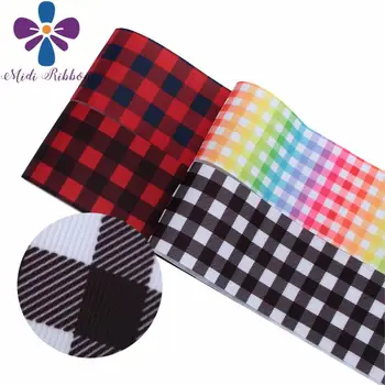 

16mm-75mm Geometric Check Black Red White Rainbow Color Printed Grosgrain/Foe Ribbon DIY Hair Bowknots 50yards/roll