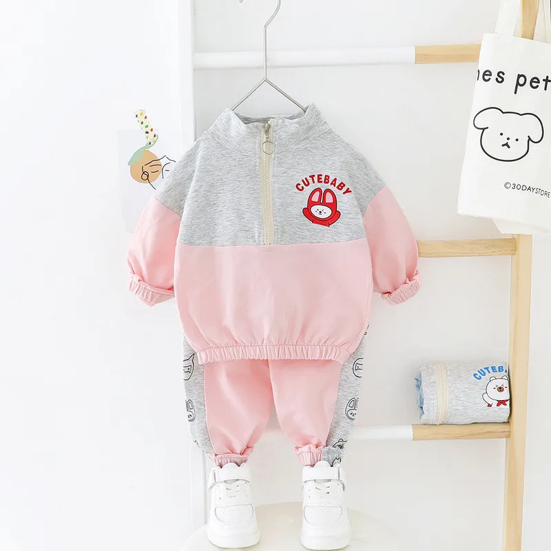 Комплект одежды из хлопка для мальчиков и девочек 0-5 лет, весенний Повседневный Детский костюм для активного отдыха с героями мультфильмов, детская одежда для малышей, футболка+ штаны