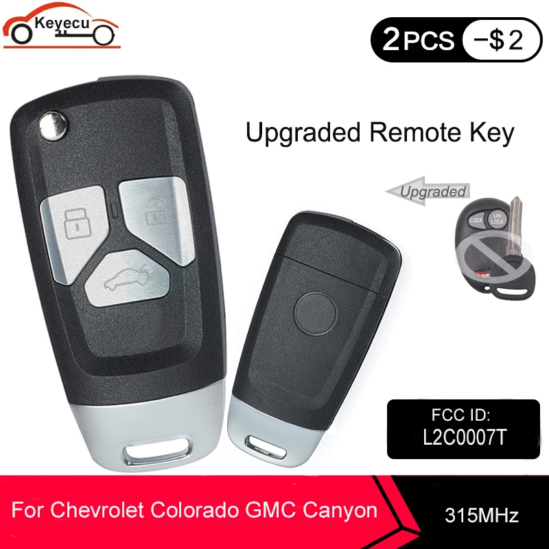 KEYECU 315MHz ID46 Chip FCC ID:L2C0007T Upgraded Flip Remote Key Fob for Chevrolet Colorado Venture GMC Canyon Hummer H3 Pontiac |