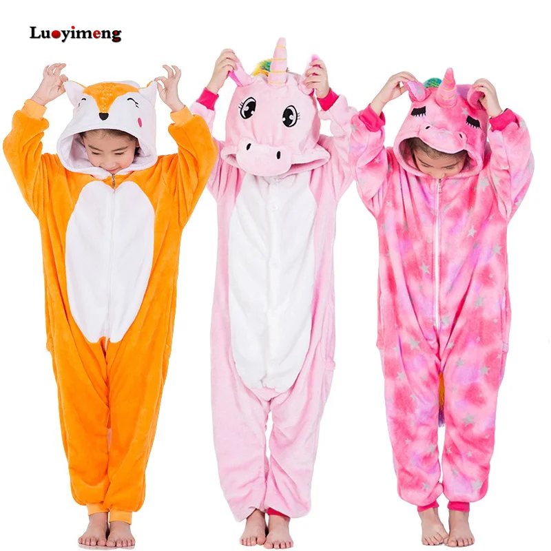 Kigurumi/Пижама с единорогом для детей; зимняя одежда для сна с единорогом для мальчиков и девочек; комбинезон с пандой; Детский костюм; Пижама с рисунком единорога для малышей