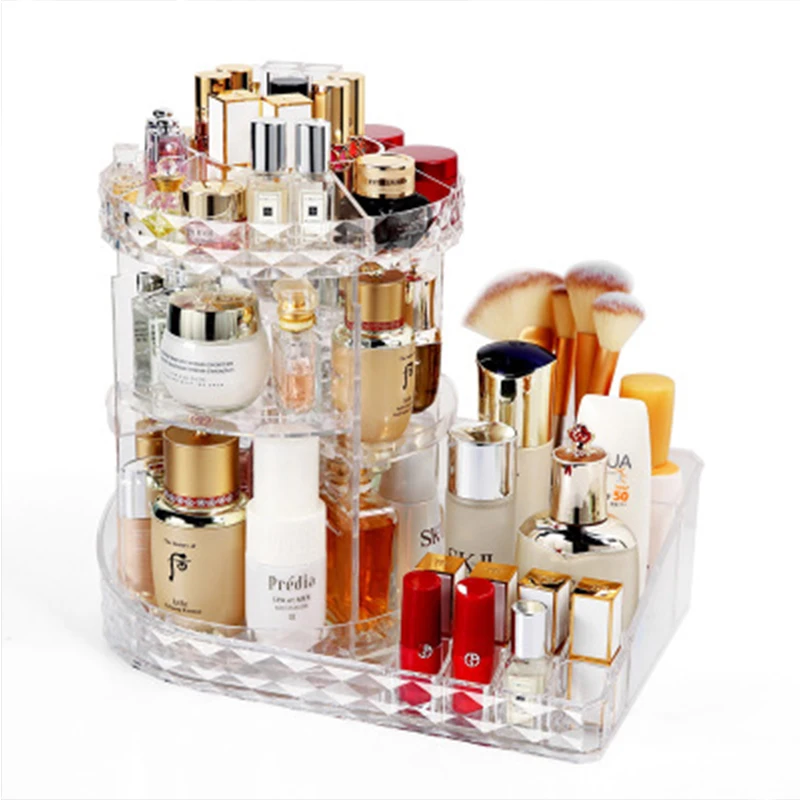

360 Degree Rotating Makeup case Organizer Cosmetics Storage Box Fashion Crystal helf Home Display Stand High Capacit