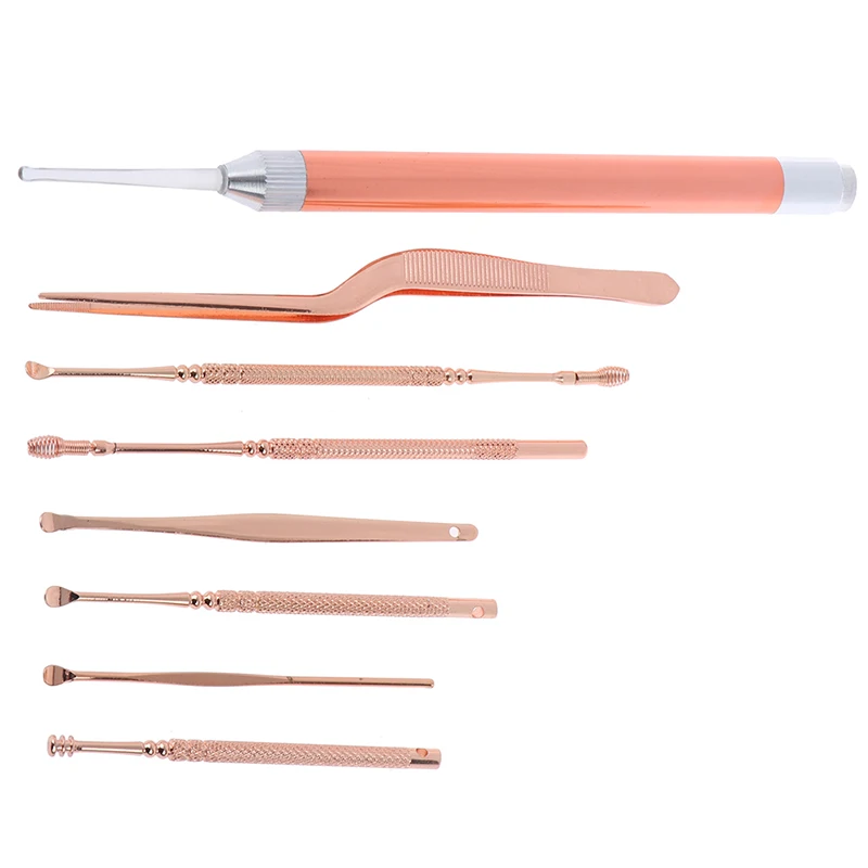 8 шт./компл. Нержавеющая сталь светодиодный ушной серы Палочки экологических требований уха Палочки воск для удаления кюретка уха Палочки чище очиститель для ушей Ложка уха чистым инструментом