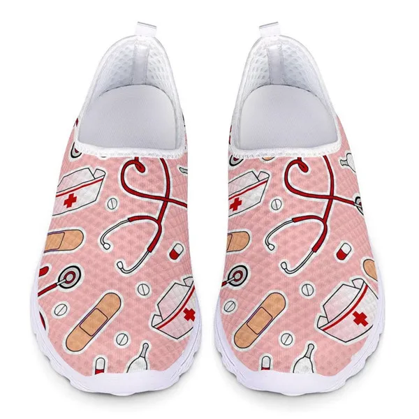INSTANTARTS/Модная женская обувь на плоской подошве; принт медсестры; без шнурков сетчатая пляжная дышащая обувь для прогулок; легкая обувь на плоской подошве для кормления - Цвет: HXA217AA