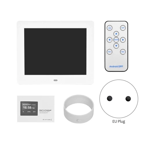 8 Inch Photo Frame& Digital Alarm LED Screen Simple Eletronic Photo Album Support Clock/Photo/Video for Elder People with Remot