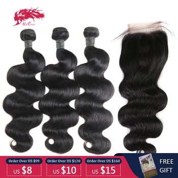 AliExpress - 48% Off: Ali Queen Hair 3/4Pcs Peruvian Body Wave Remy Hair Bundles With Closure Free Part Bundles With 4×4/5×5/13×4 Swiss Lace Closure