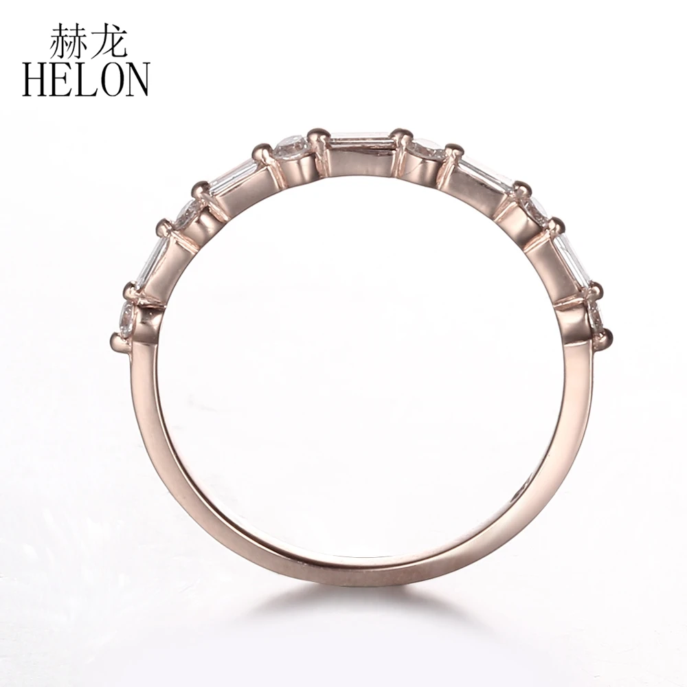 HELON 0.3ct подлинные натуральные бриллианты обручальные кольца 10 к розовое золото женские ювелирные изделия кольцо Круглый полный и багет огранки