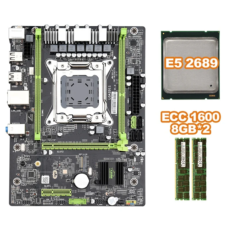 

X79 M2 3.0 LGA2011 Motherboard Support NVME M.2 SSD SATA3.0 SATA2.0 USB3.0 with E5 2689 CPU 2x8G 1600 ECC Memory