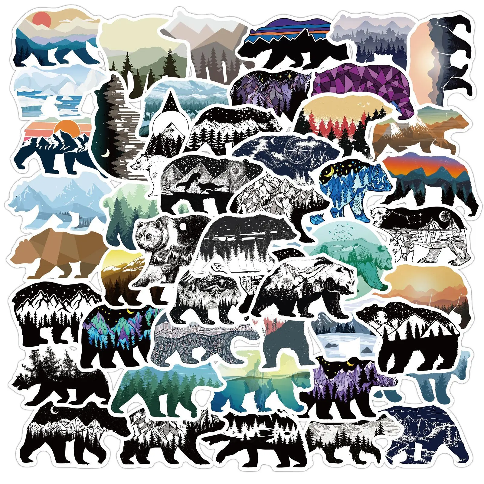 

10/30/50PCS Mountain Top Color Grizzly Bear Graffiti Waterproof Sticker Suitcase Notebook Mobile Phone Water Cup HelmetWholesale
