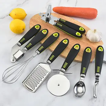 

7-Piece Stainless Steel Kitchen Tool Set Cheese Planer Pizza Spatula Can Opener Garlic Press Egg Beater Kitchen Utilities Tool