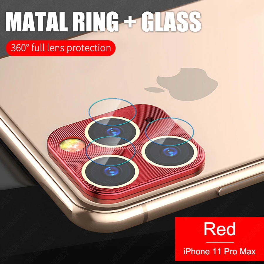 2 в 1 Защитное стекло для камеры для iPhone 11 Pro Max металлическое защитное кольцо для iPhone 11 Pro Max защитная пленка - Цвет: Red