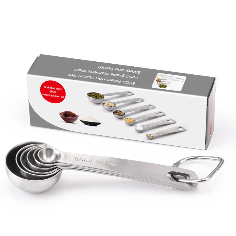 6 Pcs /set Measuring Spoon With Scale Stainless Steel Coffee Tea Measuring Bakery Tool For Liquid Spice Powder Kitchen Gadget