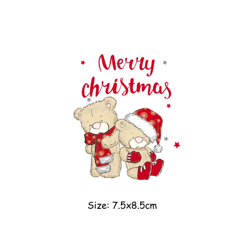 Рождественские медведи, тканевые нашивки, моющаяся одежда для аппликации, модные самодельные аксессуары, наклейки, термопереводные железные нашивки - Цвет: 7.5x8.5cm
