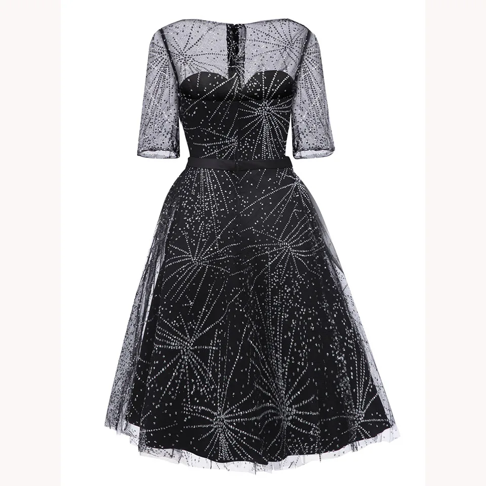 Billige Dressv elegante cocktail kleid schwarz scoop neck halbarm knie länge eine linie kleid dame homecoming kurze cocktail kleider