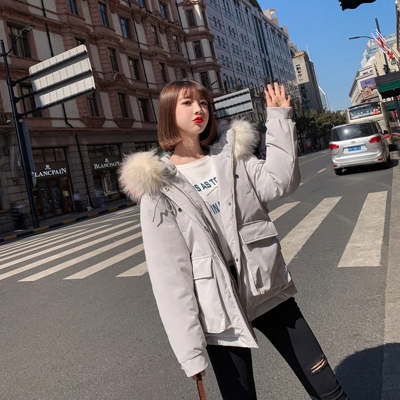 

2019 Winter New Style South Korea Dongdaemun Short Large Fur Collar Students down Coat Network hong yu rong Cotton Coat