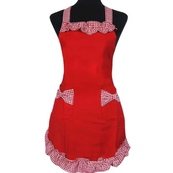 

Lovely Stylish Lacy lattice Apron Woman Vintage Flirty Maid Kitchen Cooking aprons Working Adjustable Cotton Apron with Pockets