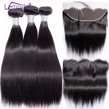 

Straight Human Hair Bundles With Frontal Brazilian Hair Weave Bundles With Closure Lemoda Hair Extensions 13x4 Frontal Closure