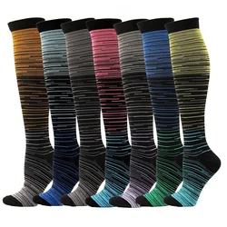 New Multicolor Gradient Stripe Nylon Sports Outdoor Unisex Compression Socks