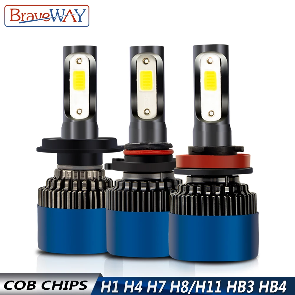 BraveWay H1 H7 H8 H11 9005 HB3 9006 HB4 H4 светодиодные лампы для автомобилей Мотоцикл Авто светодиодные фары H7 противотуманные фары 12 В 6500 К