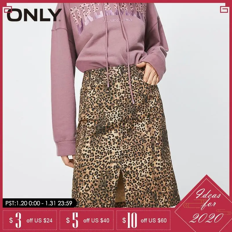 

ONLY winter Straight Fit High-rise Split Hemline Leopard Print Skirt | 119316528