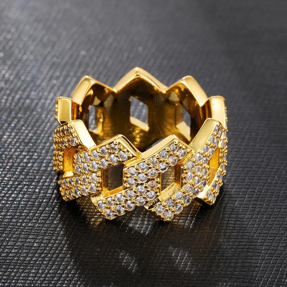 

Zciti Hip Hop Iced Out Cuban Ring Men Prong Setting Gold Silver Color Jewerly Bling Cubic Zirconia Ring Charm Jewelry