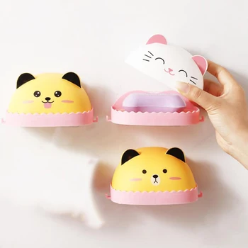 

Bathroom Soap Box Dust-Proof Cover Draining Sponge Soap Box Seamless Wall-Mounted Soap Box Bathroom Accessories